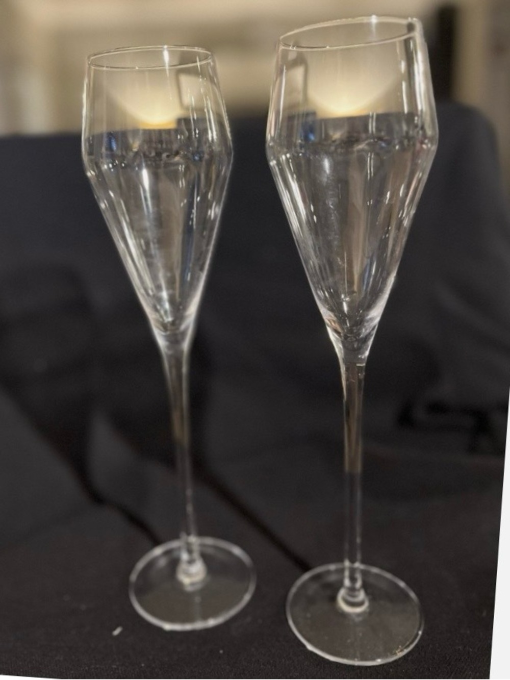 New in box Rovsya hand blown Crystal Champagne Flutes - Pair